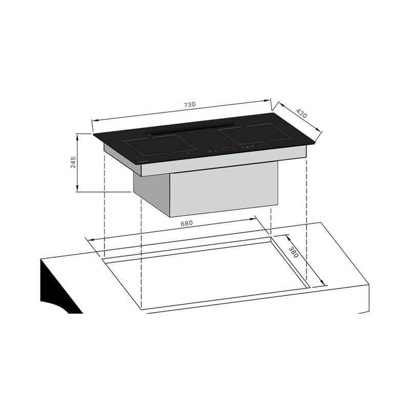 TECNO 73cm 2 Zone Induction Hob & Hood All In One TIR 7320-PS-image 3
