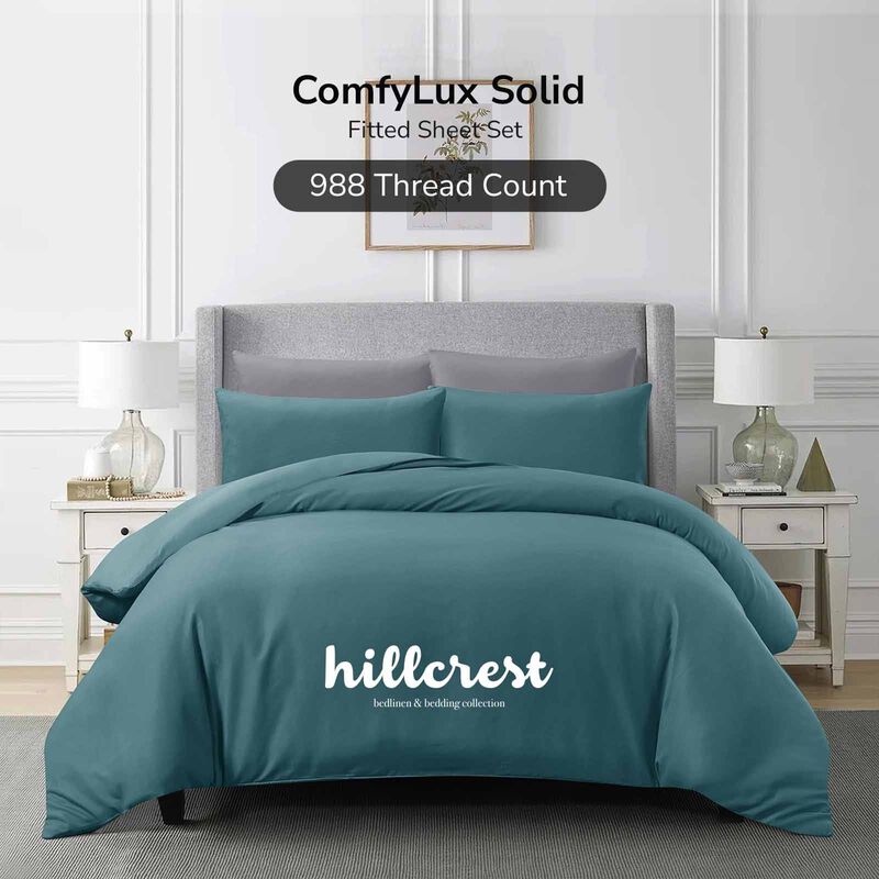 HILLCREST Hillcrest I Comfylux Solid 988tc I Teal I Queen Fitted Sheet ( Oe ) 6838 I Q I FS I TEAL-image 1