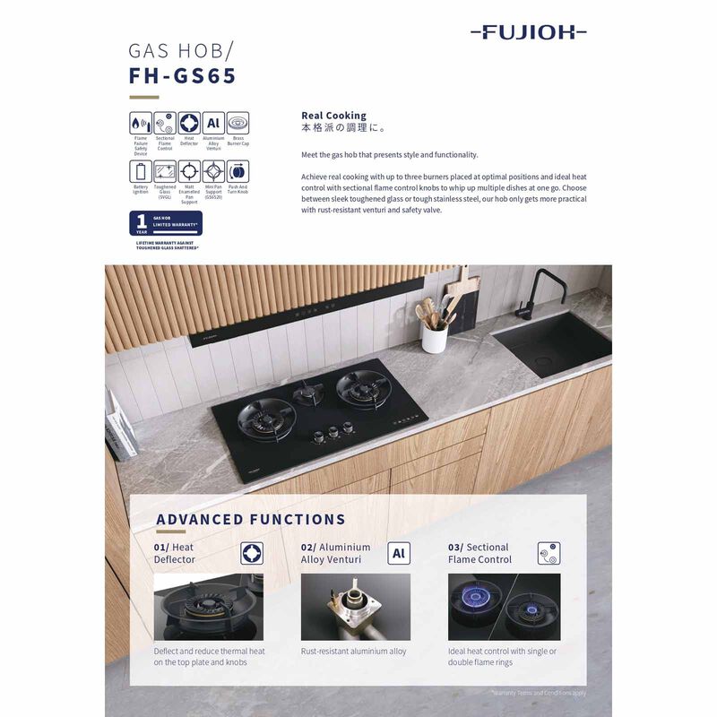 FUJIOH 75cm 2 Burners Gas Hob (lpg) - Stainless Steel (exclude Installation) FH-GS6520 SVSS LPG-image 4