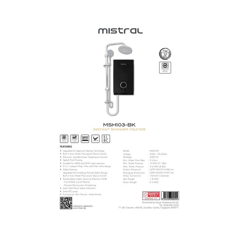 MISTRAL Instant Shower Heater MSH103-BK-image 2