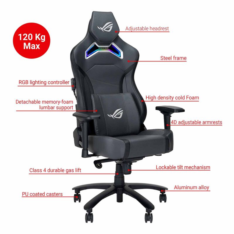 ASUS Rog Chariot X Rgb Gaming Chair - Grey (exclude Installation Charges) SL301 ROG CHARIOT X GREY-image 12