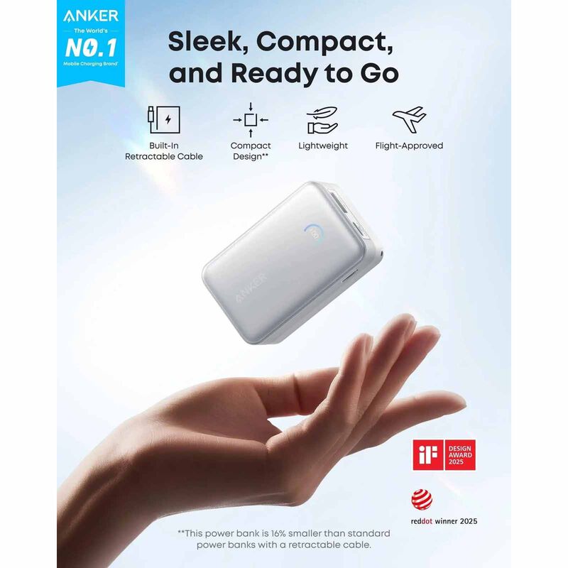 ANKER Nano Powerbank 10000mah 45w Retractable Usb-c - White A1638H21-image 2