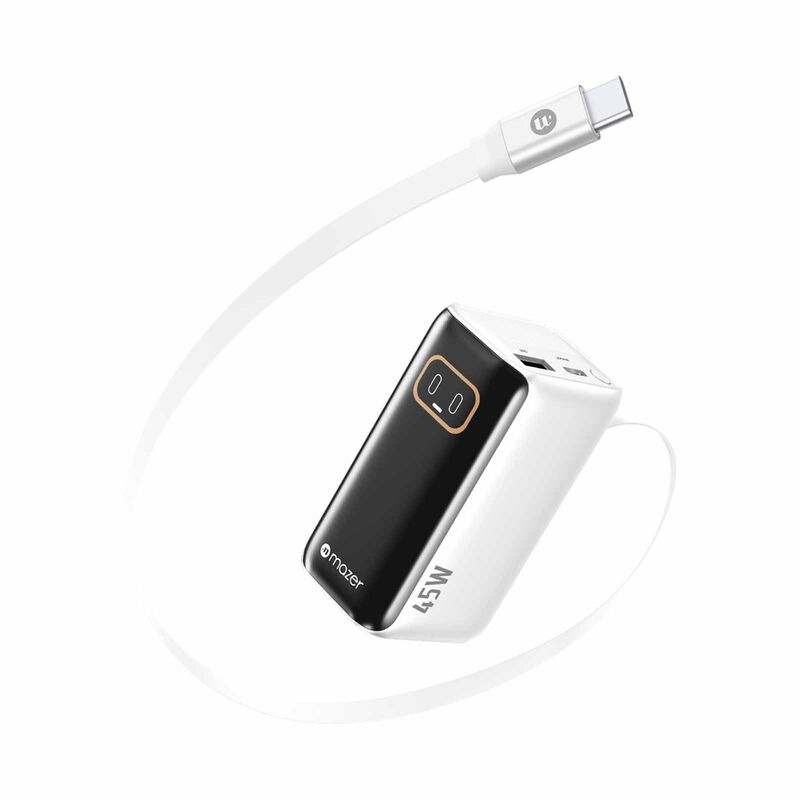 MAZER Powercharge Rlink 10,000mah/pd45w With Built-in Retractable C-cable Powerbank - Silver M-AI-PC45R10-V7-SV-image 1