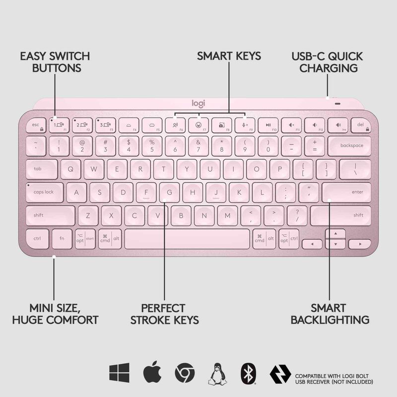 LOGITECH Logi Mx Keys Mini Illuminated Keyboard Rose 1y 920-010507-image 5