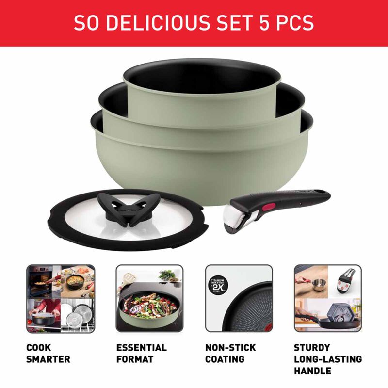 TEFAL Ingenio So Delicious 5pc Ih Cookware Set - Green L825S5-image 2