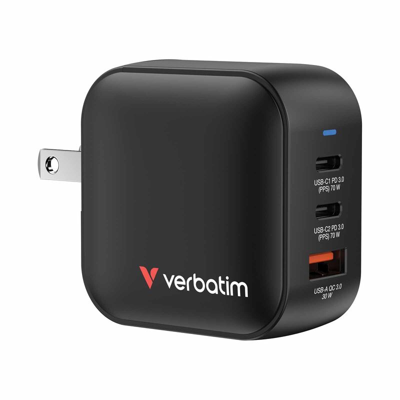 VERBATIM Mini Gan Charger 70w 3 Port Us Plug W Eu And Uk Adapter VM32229-image 1