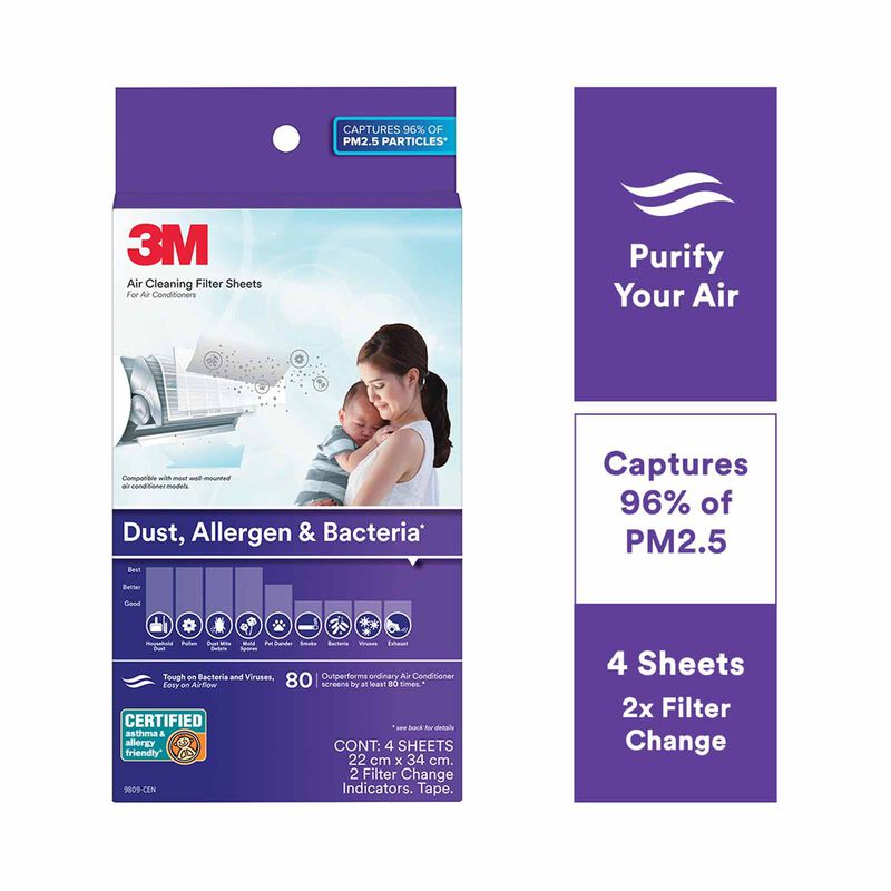 3M Aircon Filter 4pcs 22x34cm For Dust Allergen & Bacteria 9809-CEN-image 12