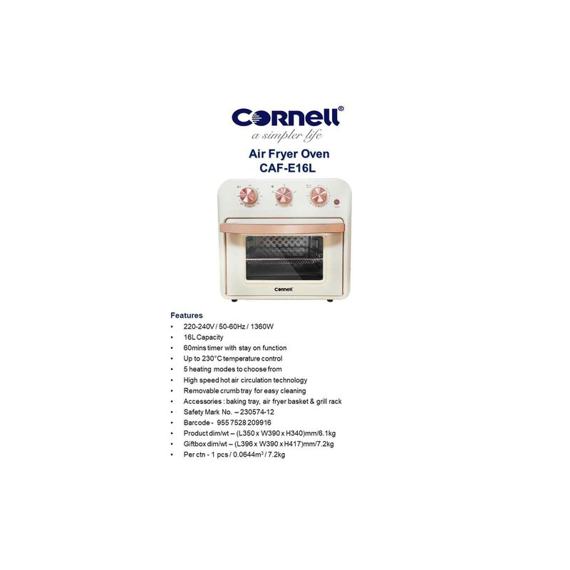 CORNELL Air Fryer Oven (16l) CAFE16L-image 5