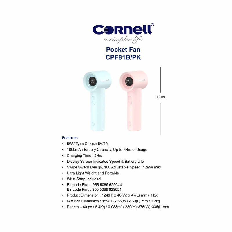 CORNELL Pocket Fan - Blue CPF81B-image 7