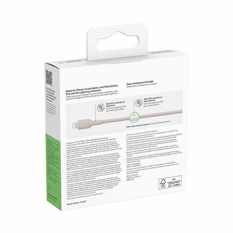 BELKIN Usb-c - Lightning Cable, Pcr, 1m, Sand CAA021FQ1MSD-image 2