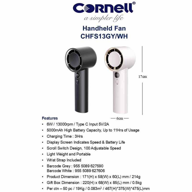 CORNELL Handheld Fan -white CHFS13WH-image 8