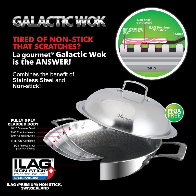 LA GOURMET Galactic Honeycomb 36cm Wok With Stainless Steel Cover (induction) LGGC342942-image 2