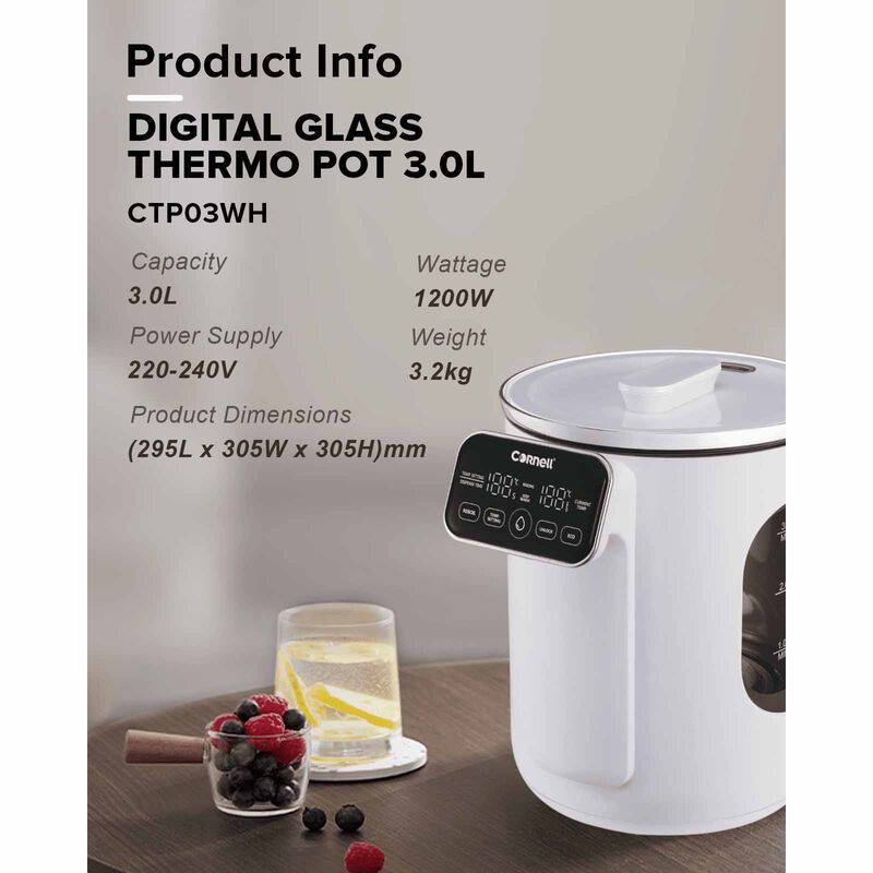CORNELL Digital Glass Thermo Pot (3.0l) CTP03WH-image 2
