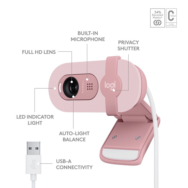 LOGITECH Brio 100 Full Hd Webcam - Rose (1y) 960-001624-image 2