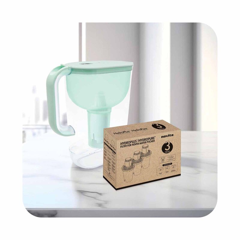 NOVITA Water Pitcher Mellow Green Hydroplus & Filter Pack NP100G+ BUNDLE-image 1