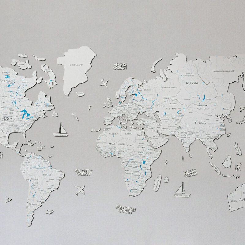 2d Wooden World Map White M ENJOY THE WOOD-image 1