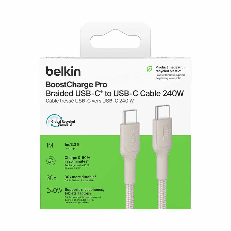 BELKIN Usb-c - Usb-c Cable 240w 2.0, Braided Pcr, 1m, Sand CAB025FQ1MSD-image 4