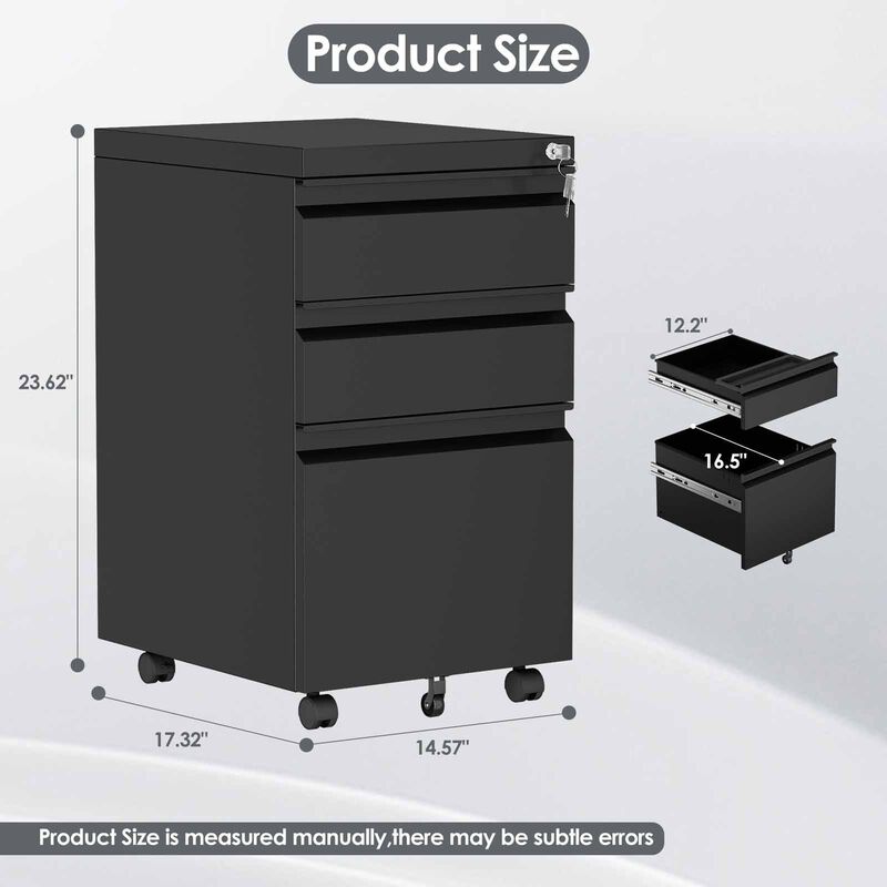 STEELCRAFT Filex 3 Drawer Mobile Pedestal Cabinet Black 37 X 44 X 60 H Cm FILEX-image 5