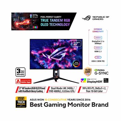 ASUS 26.5in Rog Swift Uhd 240 Hz Tandem Rgb Woled Monitor PG27UCWM