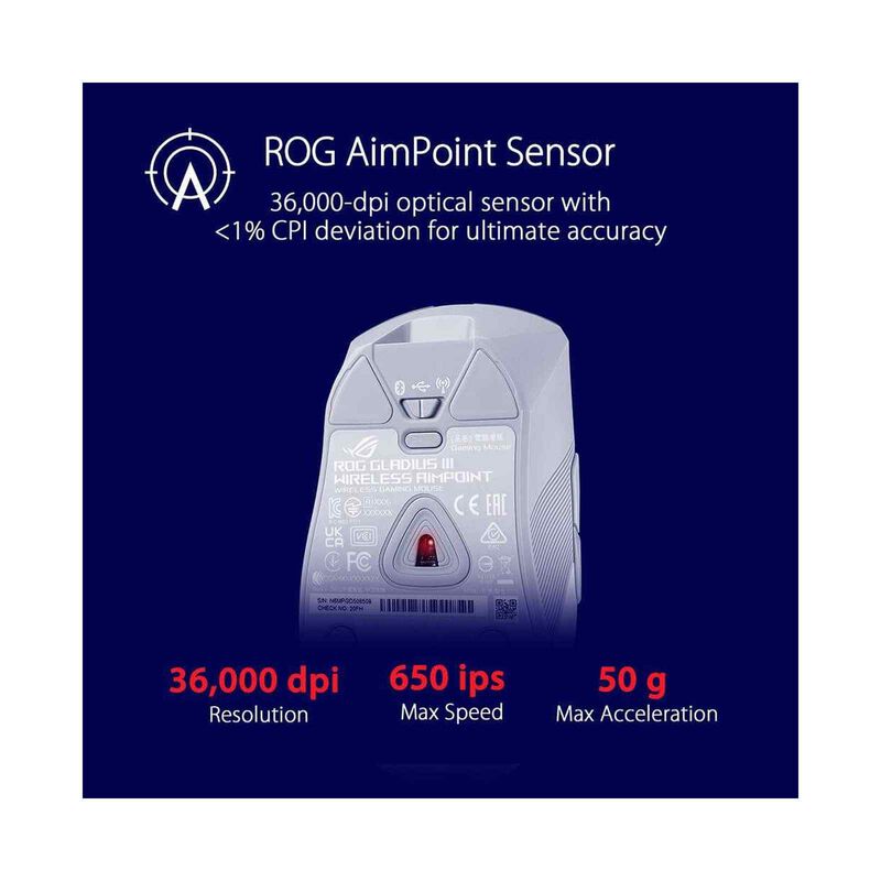 ASUS Rog P711 Gladius Iii Wireless Aimpoint Gaming Mouse - White ROG GLADIUS III WIRELESS AIMPOINT WHITE-image 5