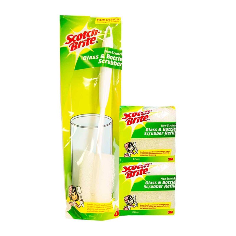 3M SCOTCHB Value Pack: Glass & Bottle Scrubber W/foc 2 Free Refills XD005518936-image 1