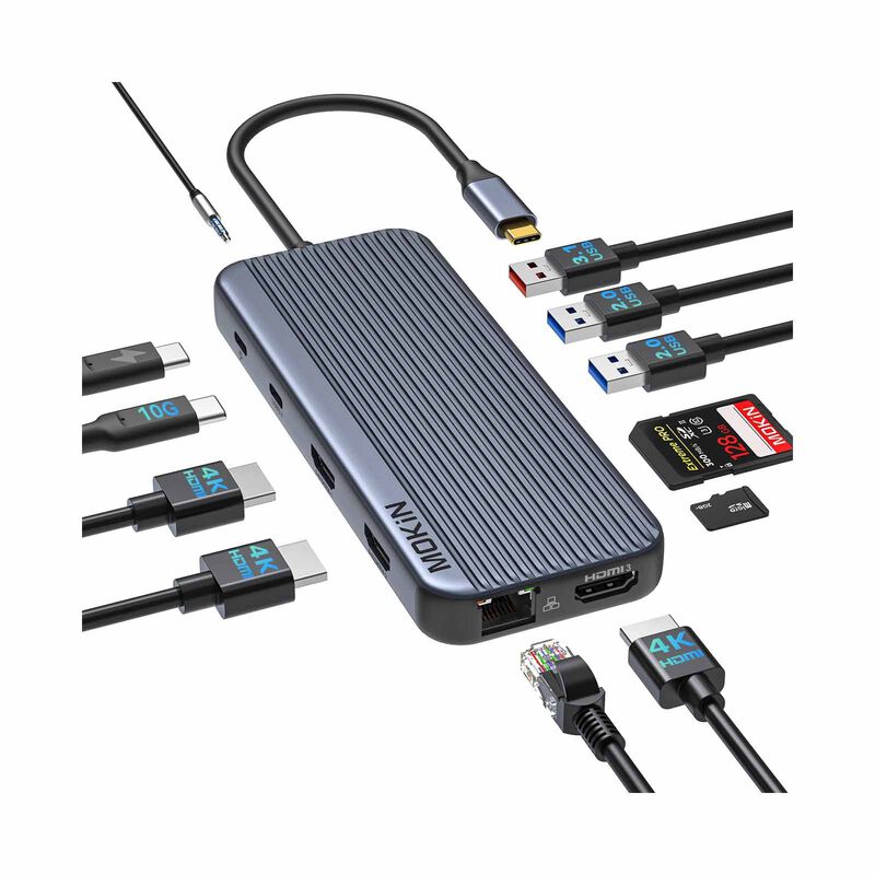 MOKIN 12 In 1 Usb-c Hub 3*hdmi 4k@60hz +1*usb-c 3.1 10gbps+1*usb A 3.1 10gbps+2*usb-a 2.0+1*sd/micro Sd Uh MK-MOUC3707-image 2