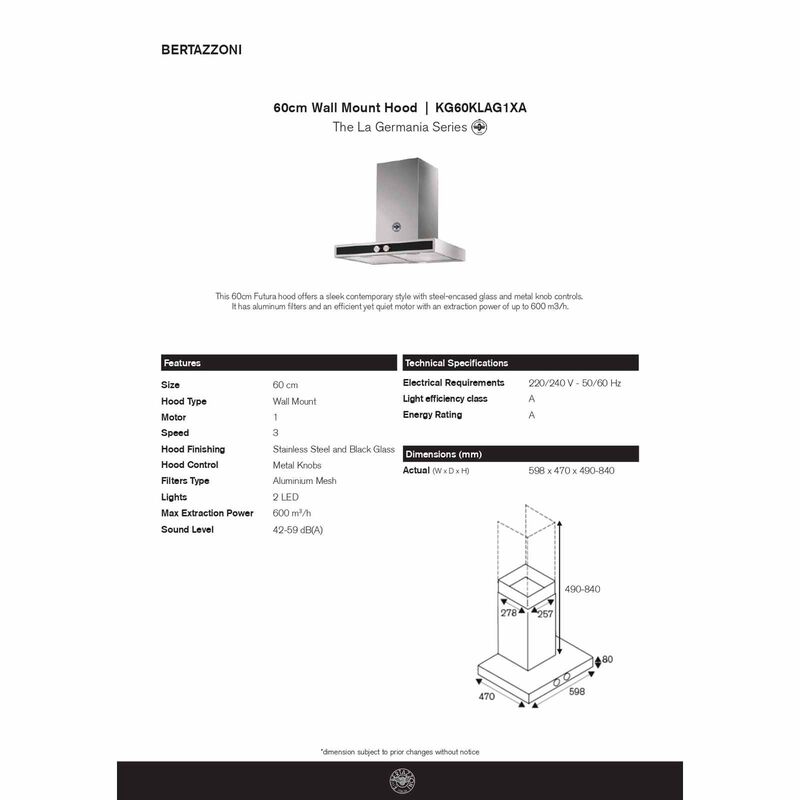 BERTAZZONI 60cm Wall Mount Hood KG60KLAG1XA-image 5