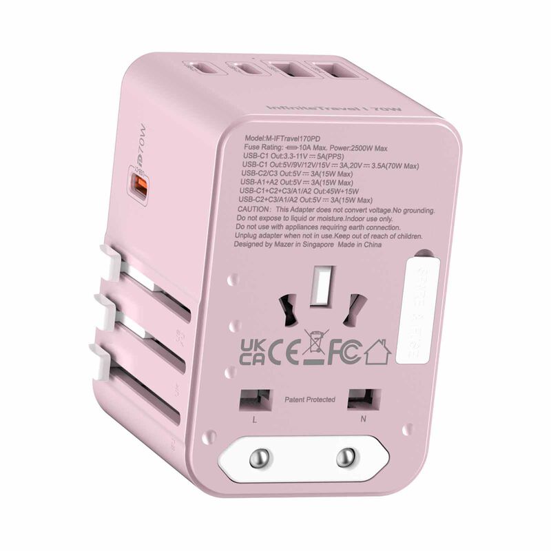 MAZER Infinitetravel Gan Pd70w 3c+2a 100-240v/8a Spare Fuse World Travel Charger-pink M-IFTRAVEL170PD-PK-image 6
