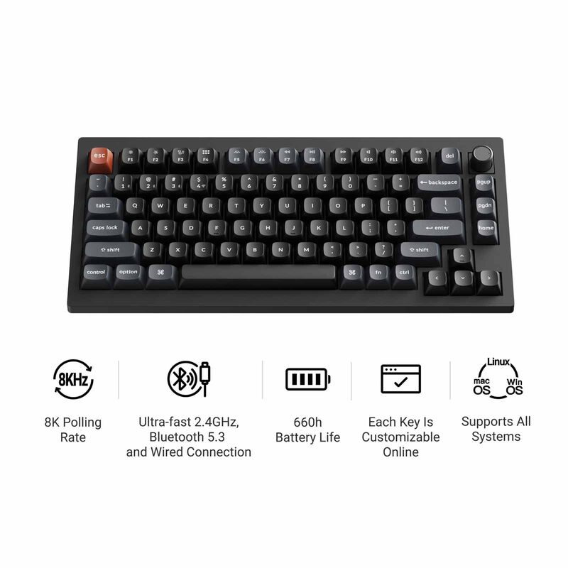 KEYCHRON V1 Ultra 8k 75% 82 Key Black Knob Rgb Hot-swap Silk Pom Banana Switch KYCN-V1U-D4-image 2