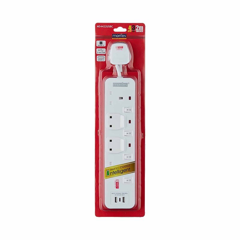 MORRIES 4 Way 2m Extension Cord With 2 Usb And 1 Type C MS-4422USBAC/2M-image 1