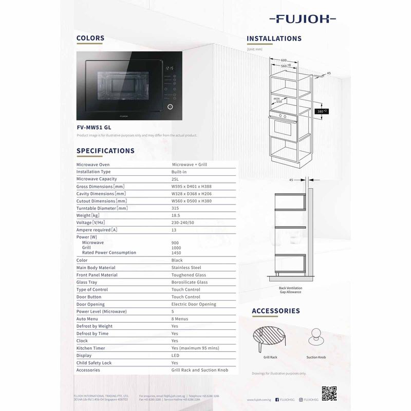 FUJIOH 25l Built In Microwave Oven + Grill (exclude Installation) FV-MW51-image 6