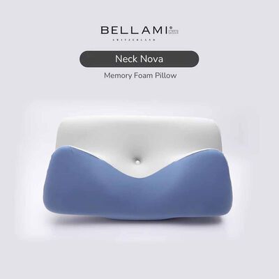 BELLAMI PL Neck Nova Memory Foam Pillow With Cover - Light Grey + Blue NECK NOVA