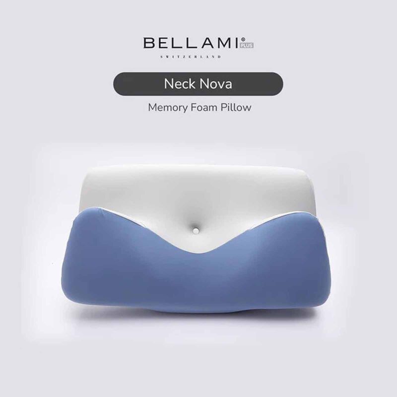 BELLAMI PL Neck Nova Memory Foam Pillow With Cover - Light Grey + Blue NECK NOVA-image 1