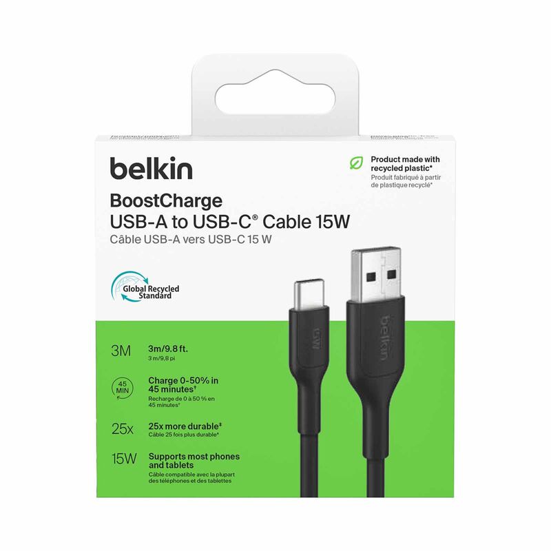 BELKIN Usb-a - Usb-c Cable 2.0, Pcr, 3m, Black CAB021FQ3MBK-image 2