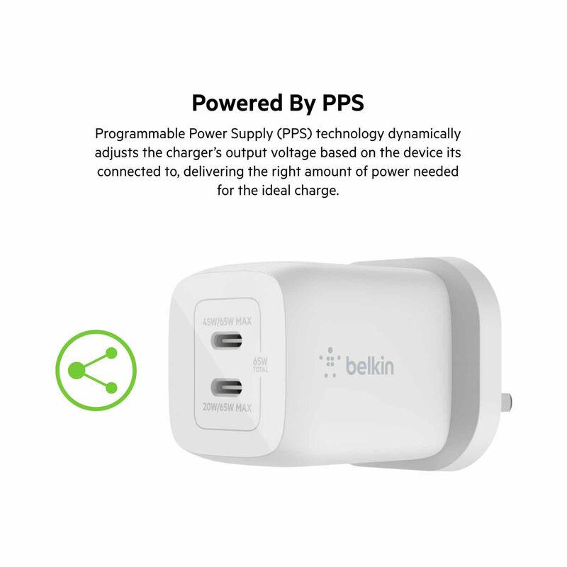 BELKIN Boostcharge Pro 65w Dual Usb-c Gan Wall Charger With Pps WCH013MYWH-image 8