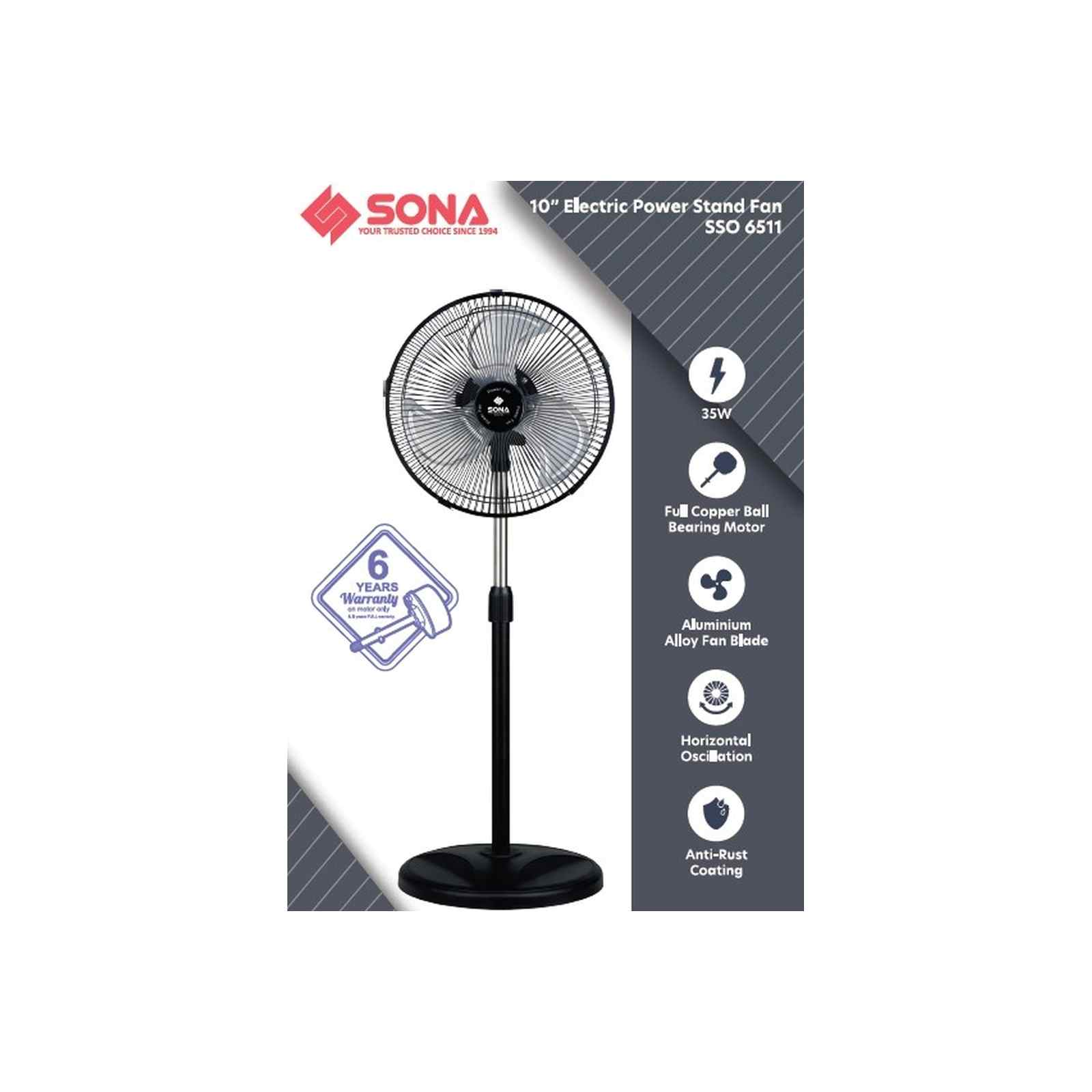 sona★ Shop SONA 10 In Stand Fan -black SSO6511 in Singapore