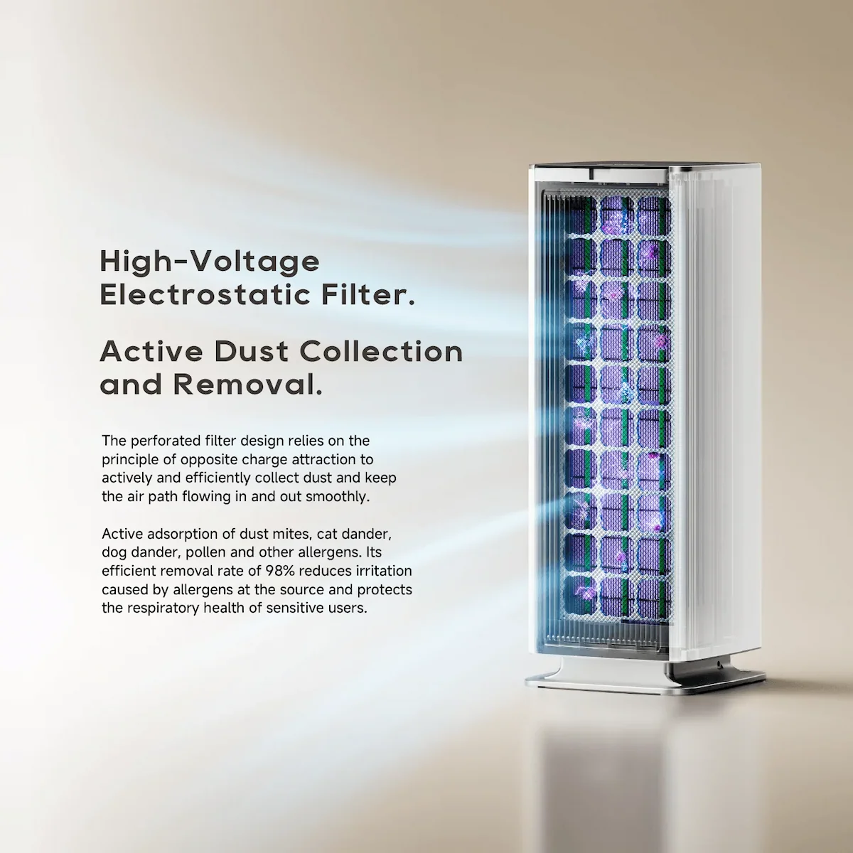 High-Voltage Electrostatic Filter. Active Dust Collection and Removal.