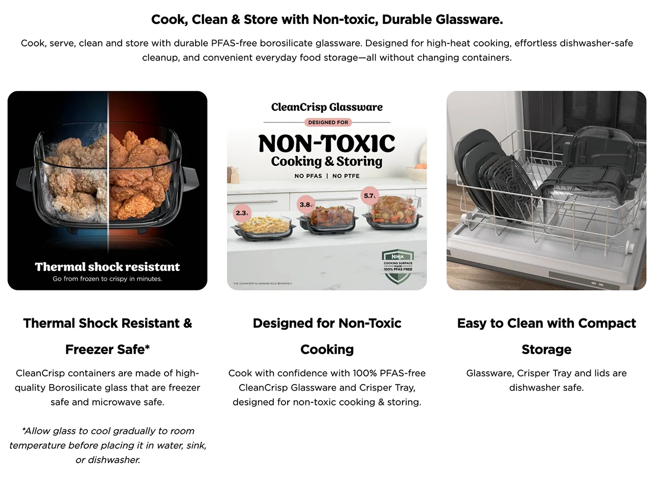 Cook, Clean & Store with Non-toxic, Durable Glassware.