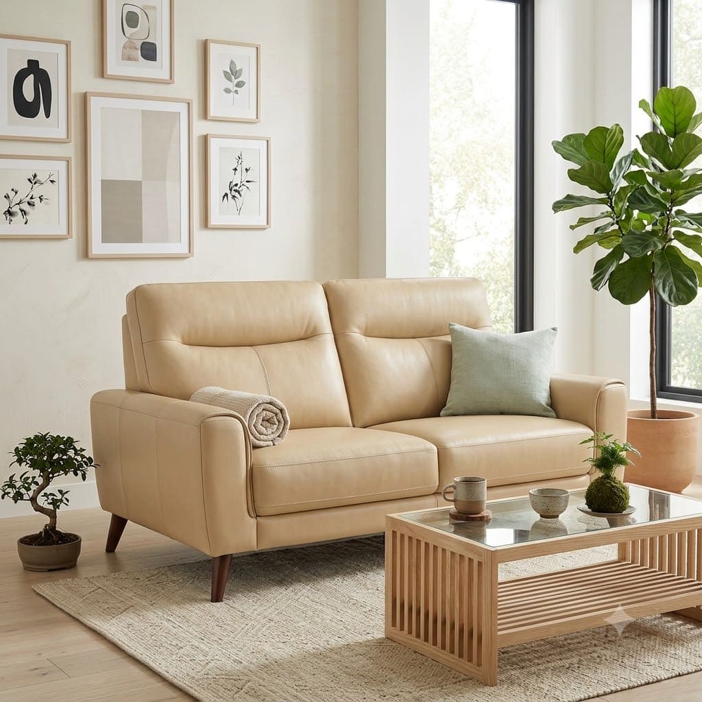 Carmen Beige Leather Sofa