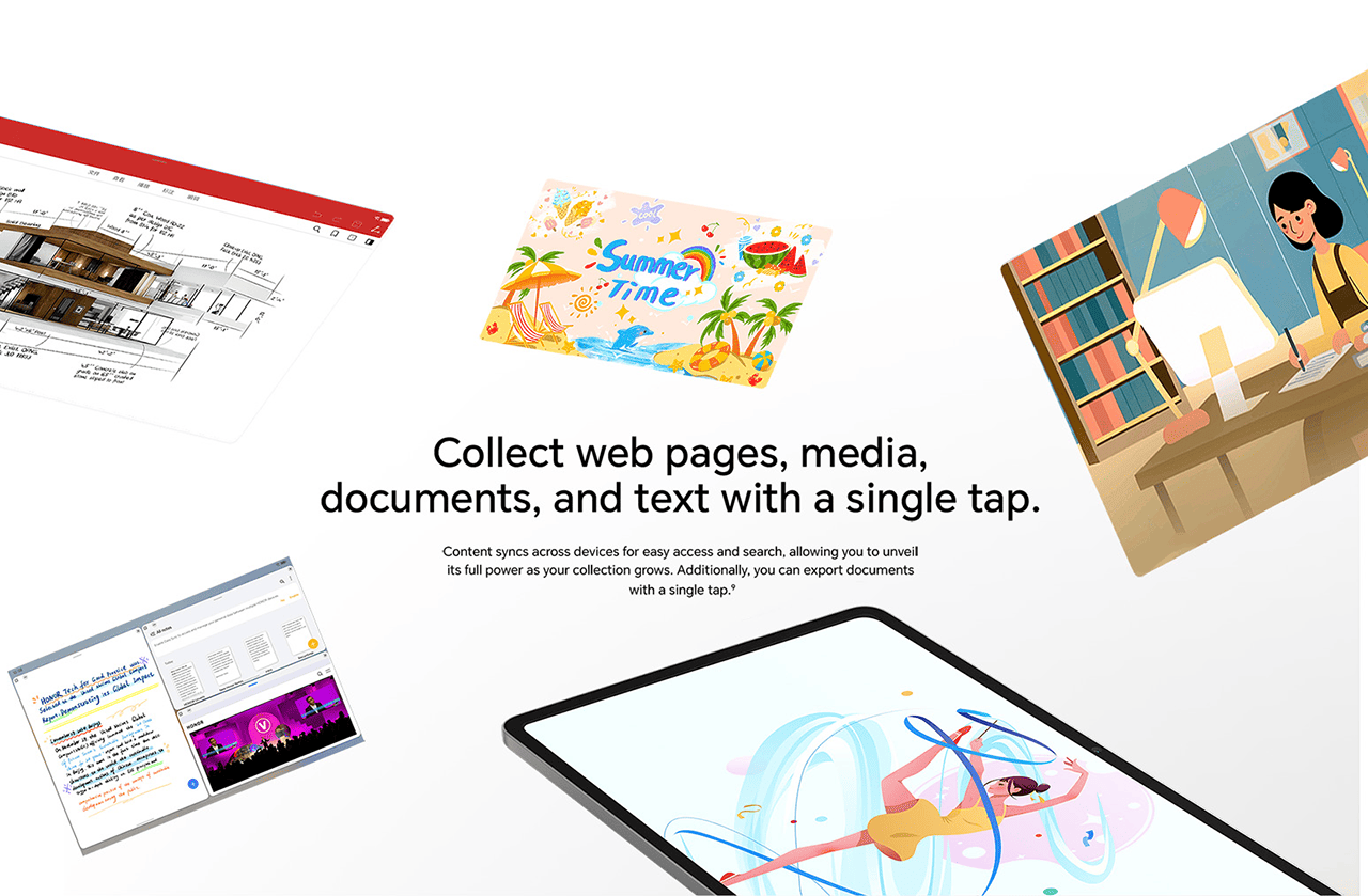 Collect web pages, media, documents, and text with a single tap.