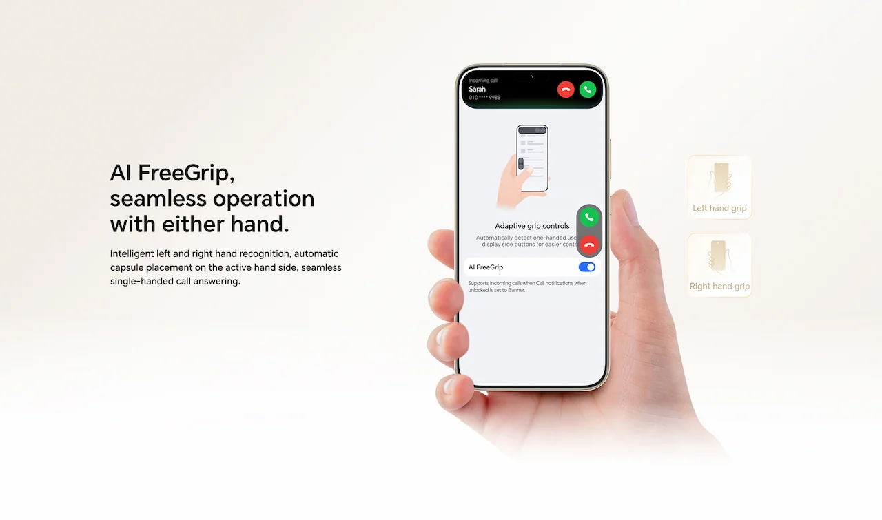 Al FreeGrip, seamless operation with either hand.