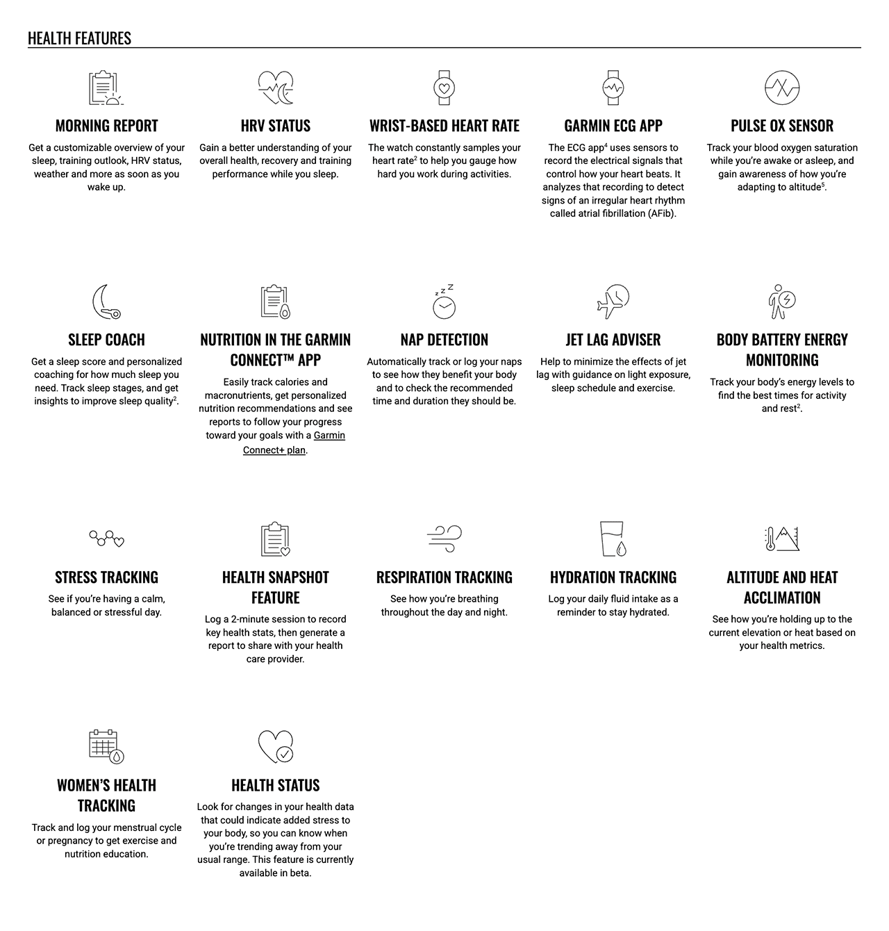 HEALTH FEATURES