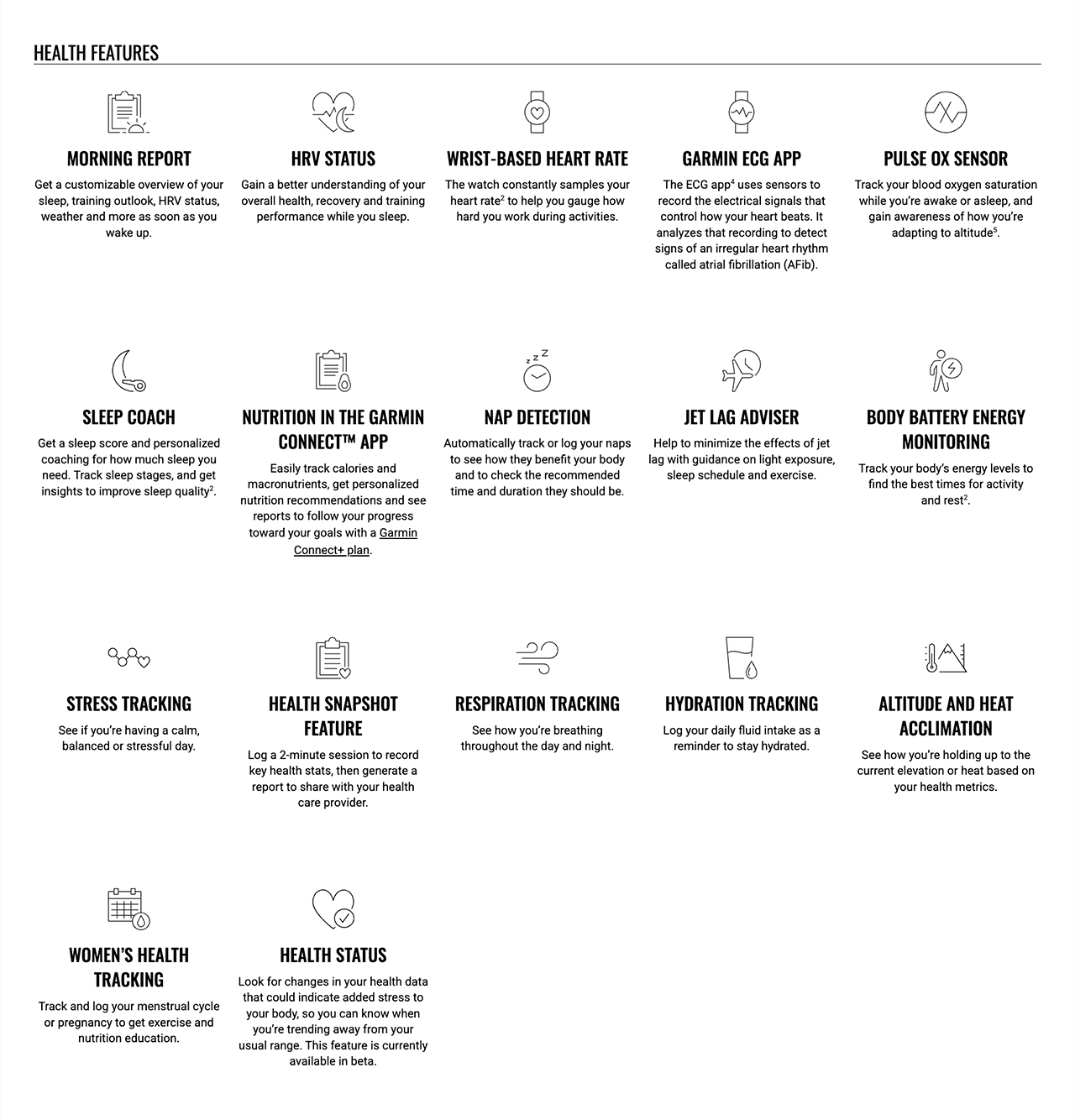 HEALTH FEATURES