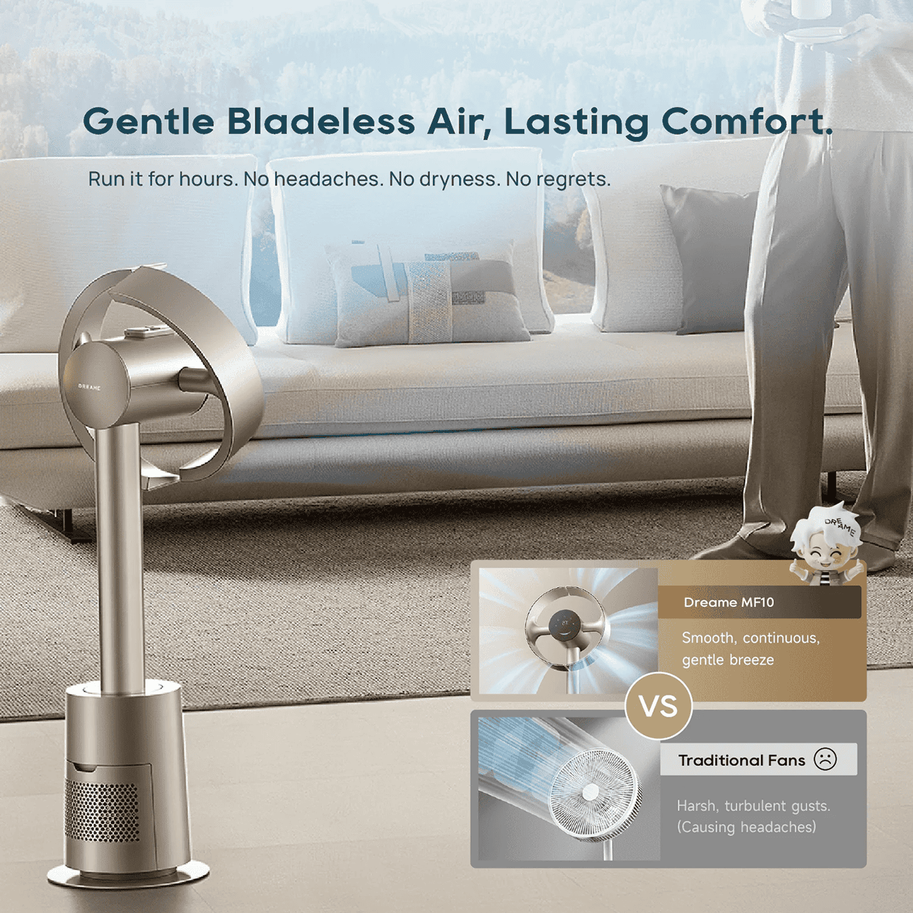 Gentle Bladeless Air, Lasting Comfort.