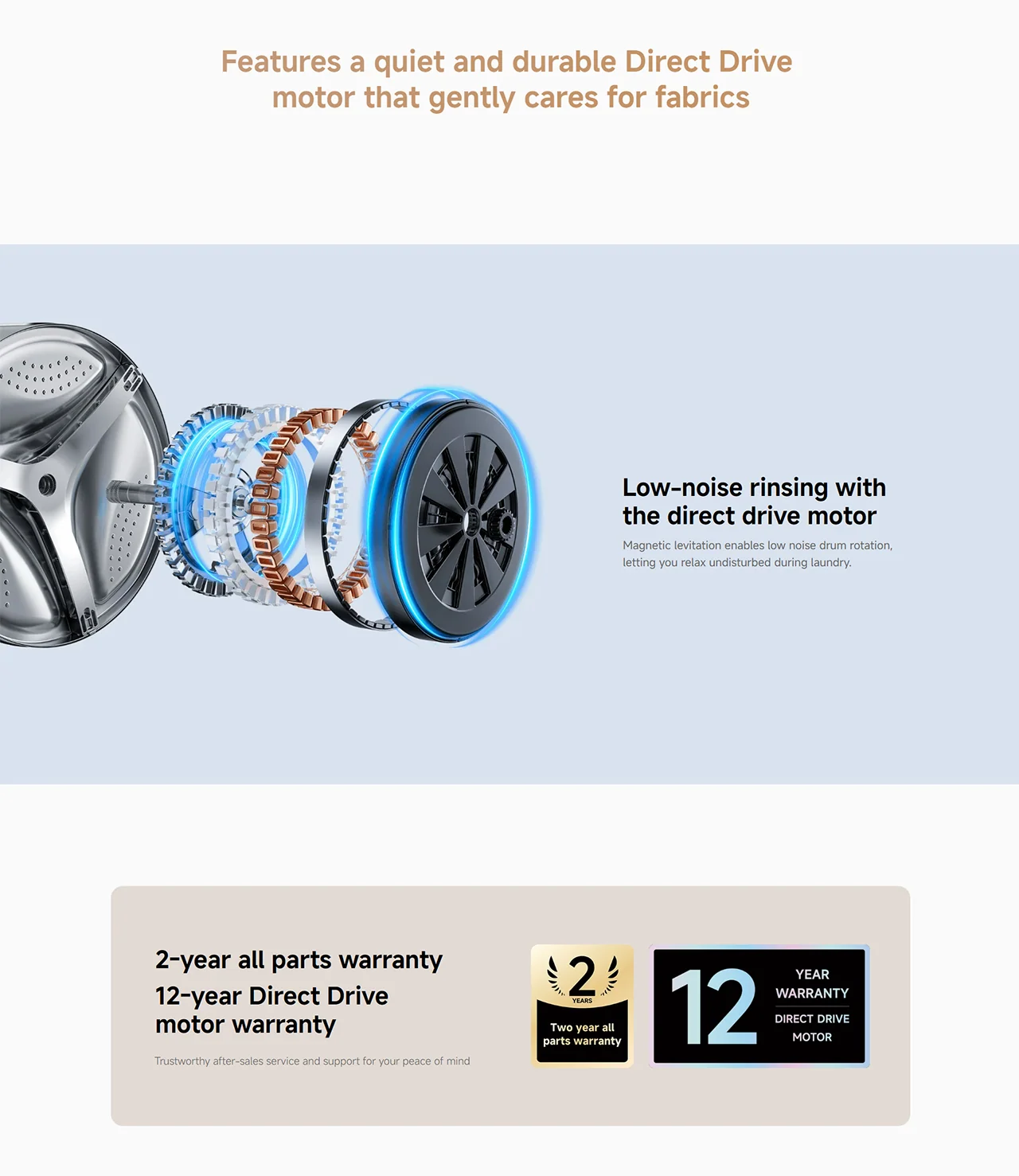 Features a quiet and durable Direct Drive motor that gently cares for fabrics