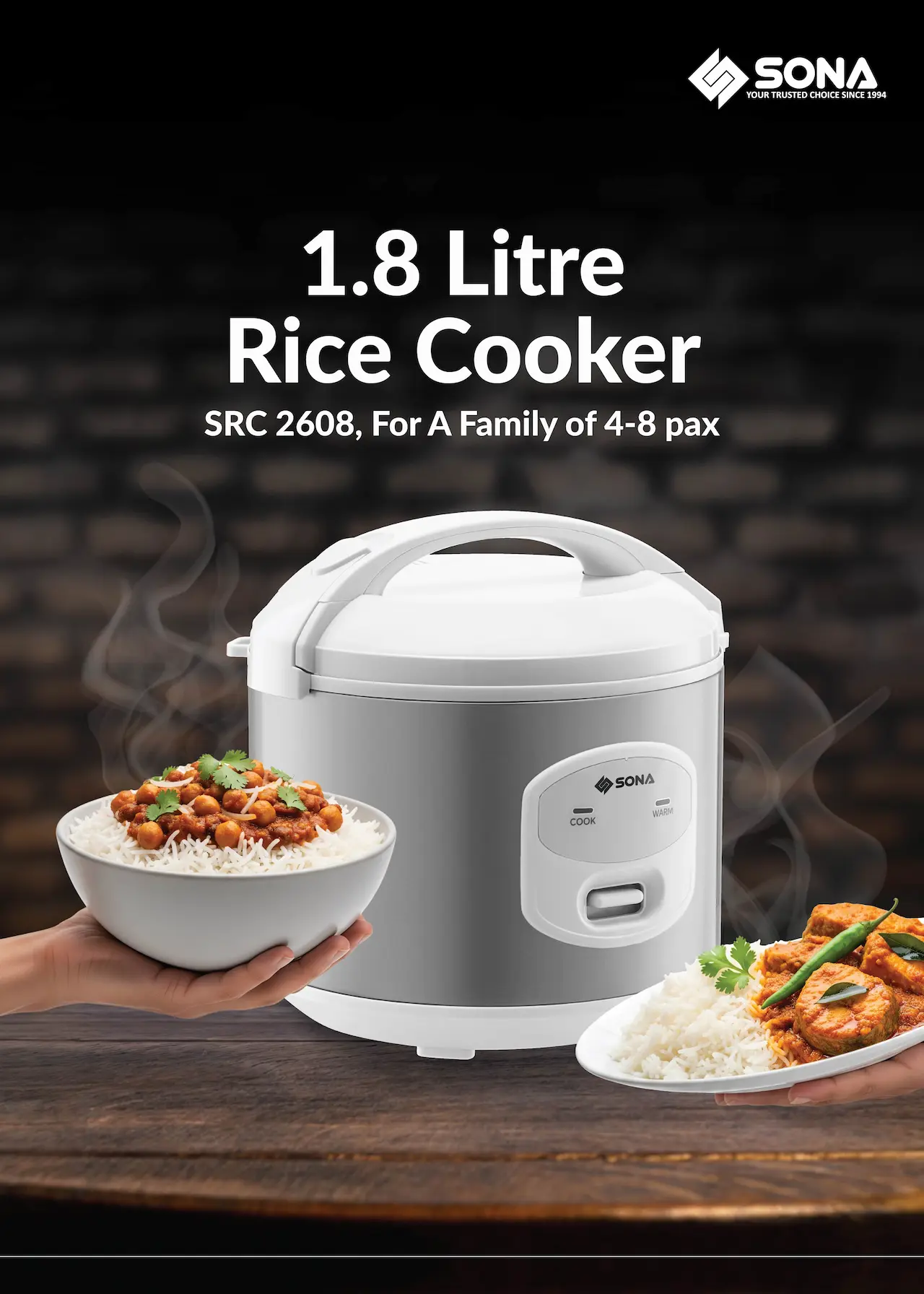 1.8 Litre Rice Cooker SRC 2608, For A Family of 4-8 pax