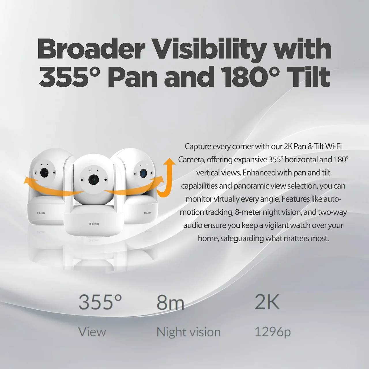 Broader Visibility with 355° Pan and 180° Tilt