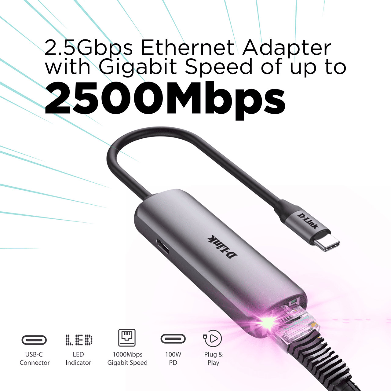 2.5Gbps Ethernet Adapter with Gigabit Speed of up to 2500Mbps